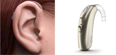 Aparaty słuchowe dużej mocy z indywidualnie dopasowaną wkładką uszną na podstawie wycisku ucha do głębokiego niedosłuchu.